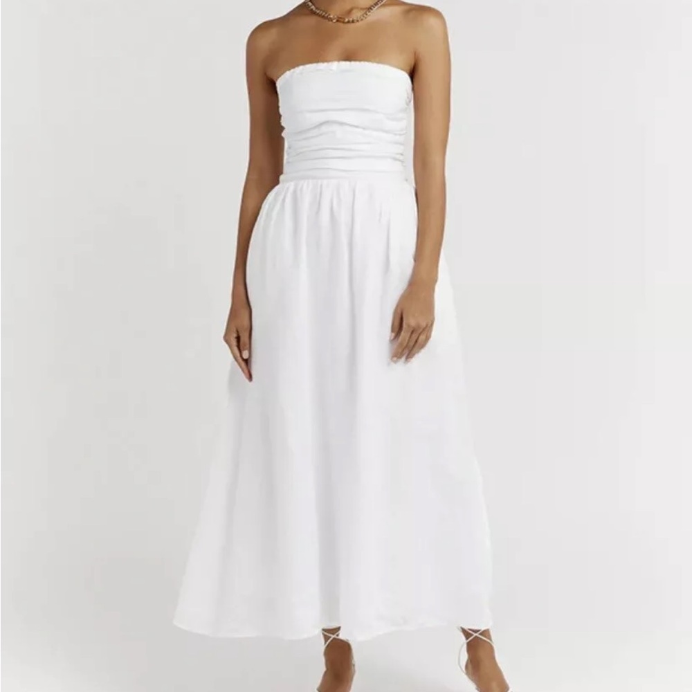DISSH Lexi White Linen Midi Maxi Strapless Dress